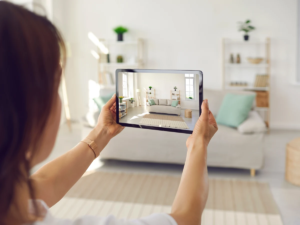 Person taking photo of room contents